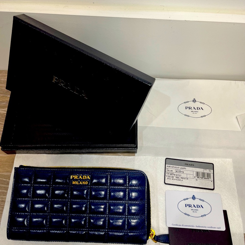 PRADA Large Quilted Blue Leather Zip Wallet